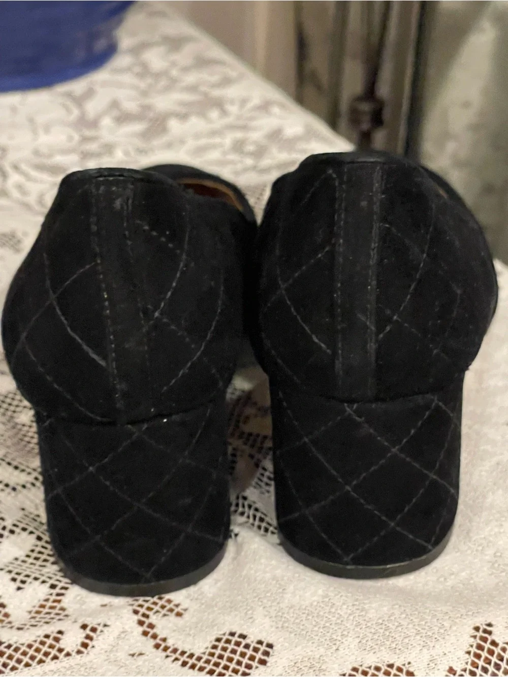 Talbots Black Quilted Suede Round-Toe Heels